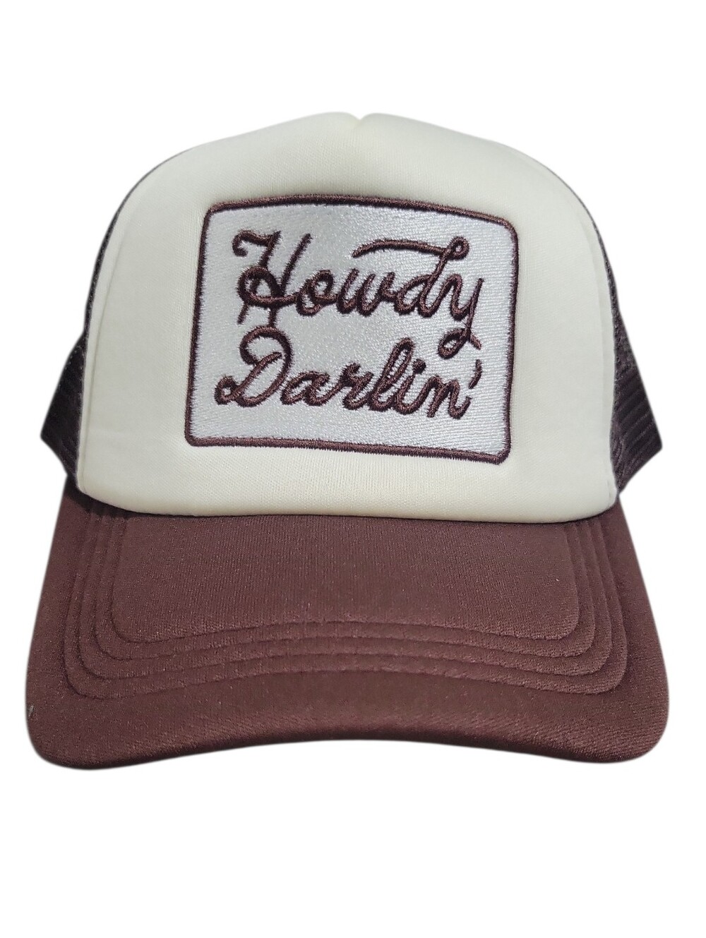 Howdy Darlin' Embroidered Foam Adjustable Brown Cream Trucker Hat New One Size - Picture 2 of 8